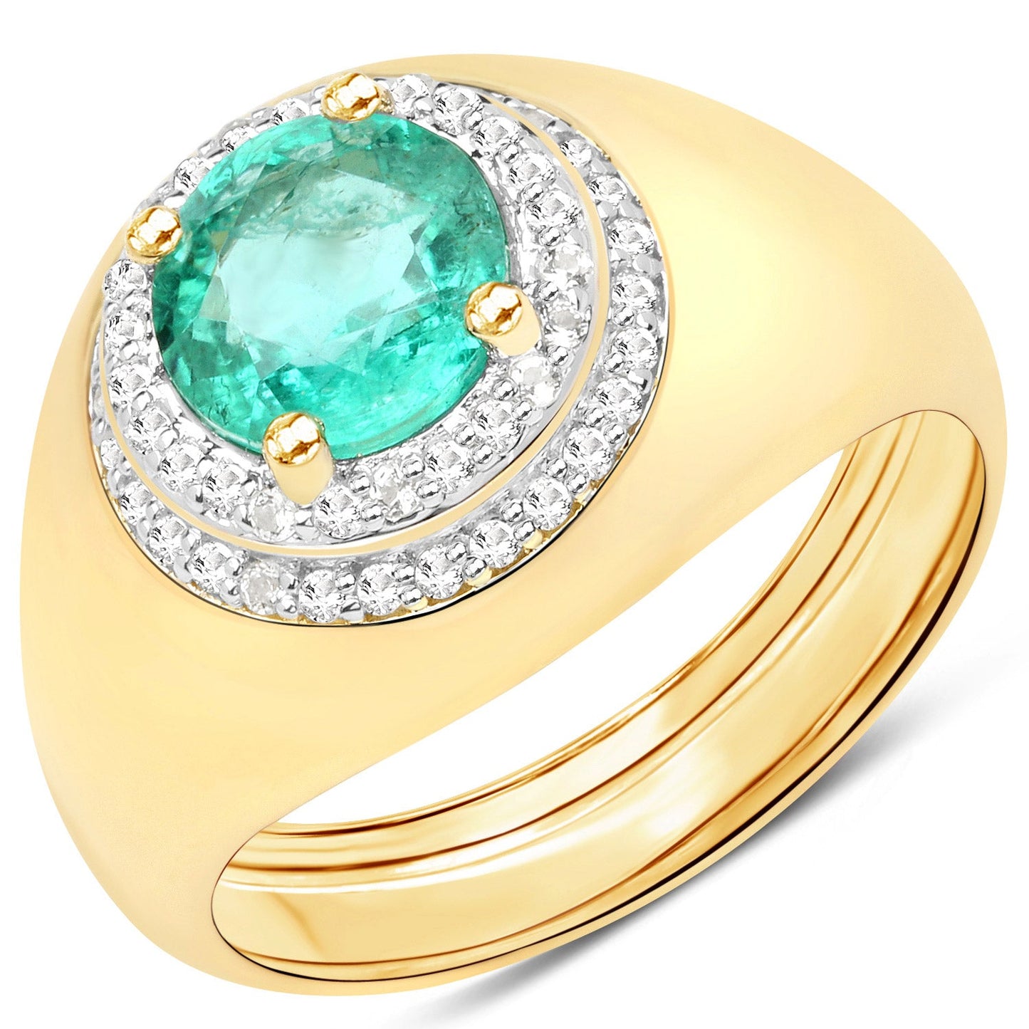 Anillo de Esmeralda Zambiana de 1.46 Quilates y Topacio Blanco
