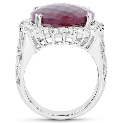 19.12 Carat Genuine Ruby and White Topaz Sterling Silver Ring