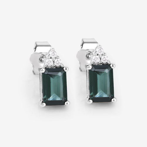 1.25 Carat Green Tourmaline & Diamond 14K White Gold Earrings