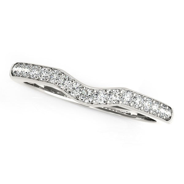 14k White Gold Curved Style Wedding Ring with Diamonds