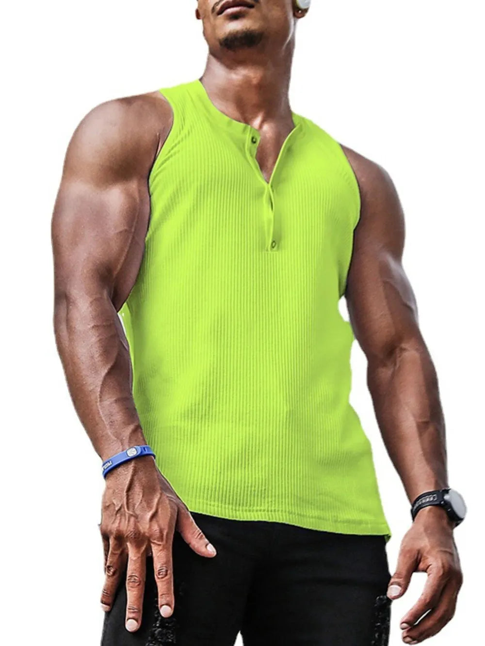 Camiseta sin mangas de talla grande para hombres con textura acanalada