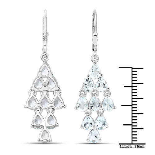 3.96 Carat Genuine Aquamarine Sterling Silver Earrings