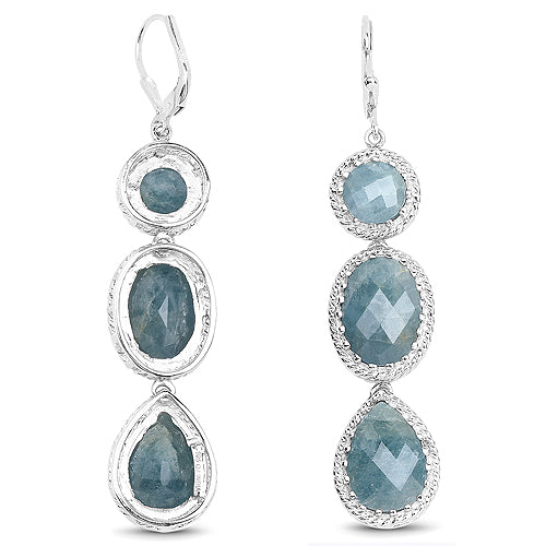 Boucles d'oreilles en argent sterling avec aquamarine laiteux de 21,32 carats