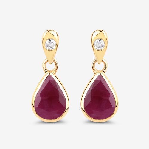 Pendientes de Rubí y Diamante de 1.65 Quilates en Oro Amarillo de 10K
