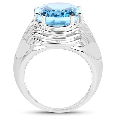 12.10 Carat Genuine Blue Topaz Sterling Silver Engagement Ring