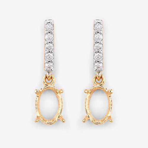 Pendientes Semi Montura de Diamante Blanco Genuino de 0.14 Quilates en Oro Amarillo de 14K