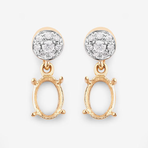 0.11 Carat Genuine White Diamond 14K Yellow Gold Semi Mount Earrings
