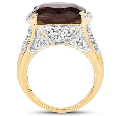 6.65 Carat Smoky Quartz & White Topaz Sterling Silver Ring