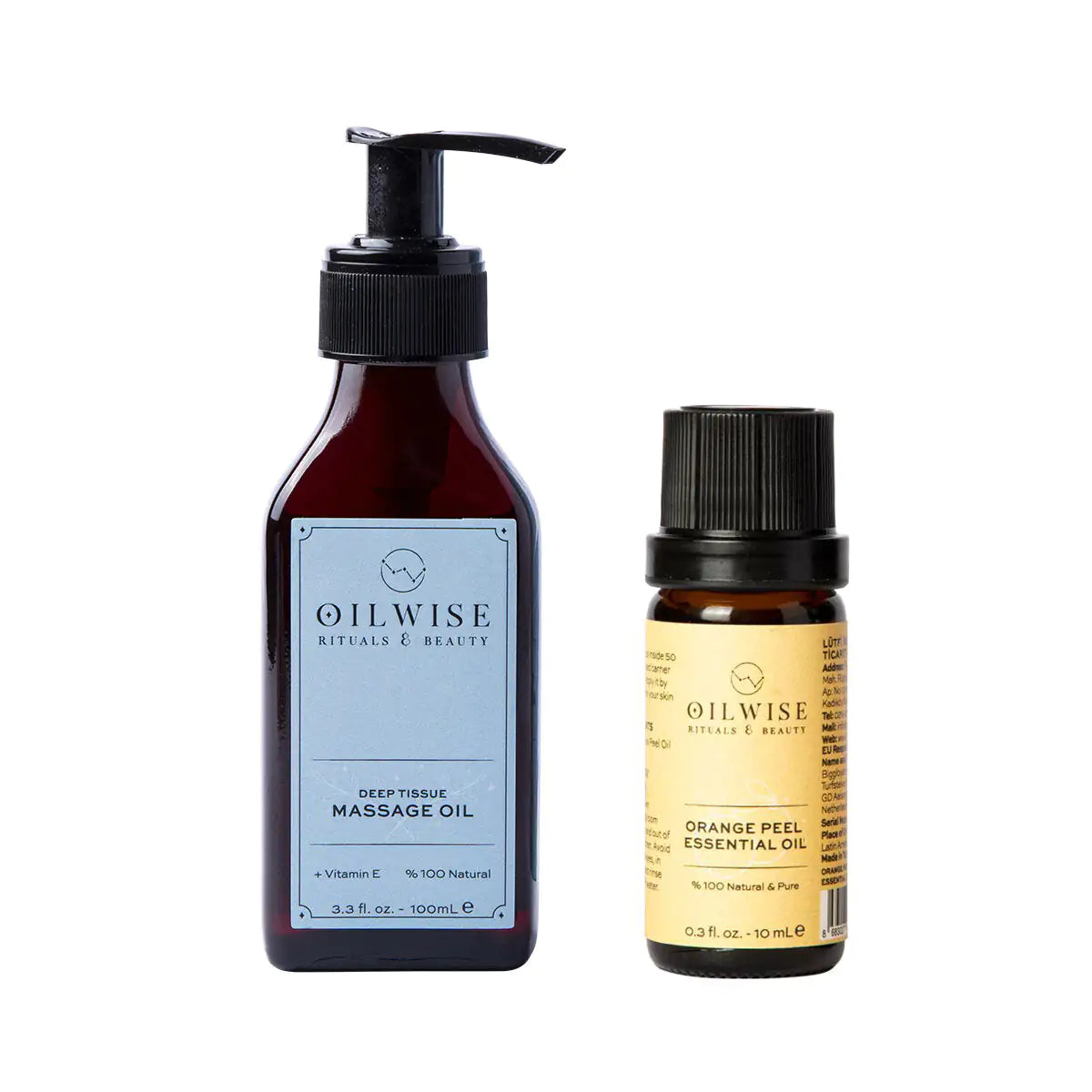 Set de Aceite de Masaje de Tejido Profundo Oilwise y Aceite Esencial de Cáscara de Naranja