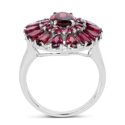 6.19 Carat Genuine Rhodolite and White Topaz Sterling Silver Ring