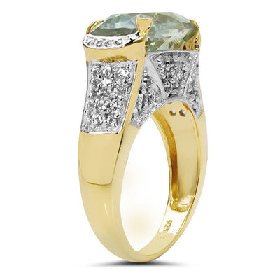 14K Yellow Gold Plated Green Amethyst & White Topaz Ring