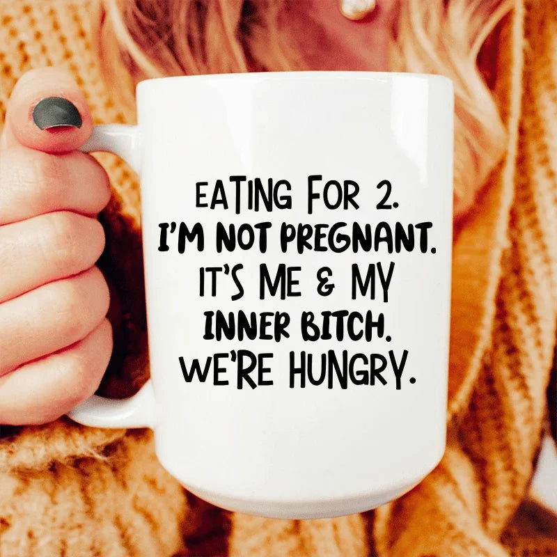 Taza de cerámica "Comiendo para dos" de 15 oz