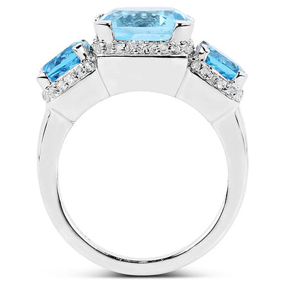 4.40 Carat Blue Topaz Engagement Ring in Sterling Silver