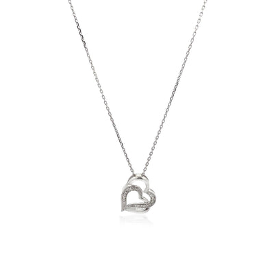 Sterling Silver Dual Heart Motif Pendant with Diamonds