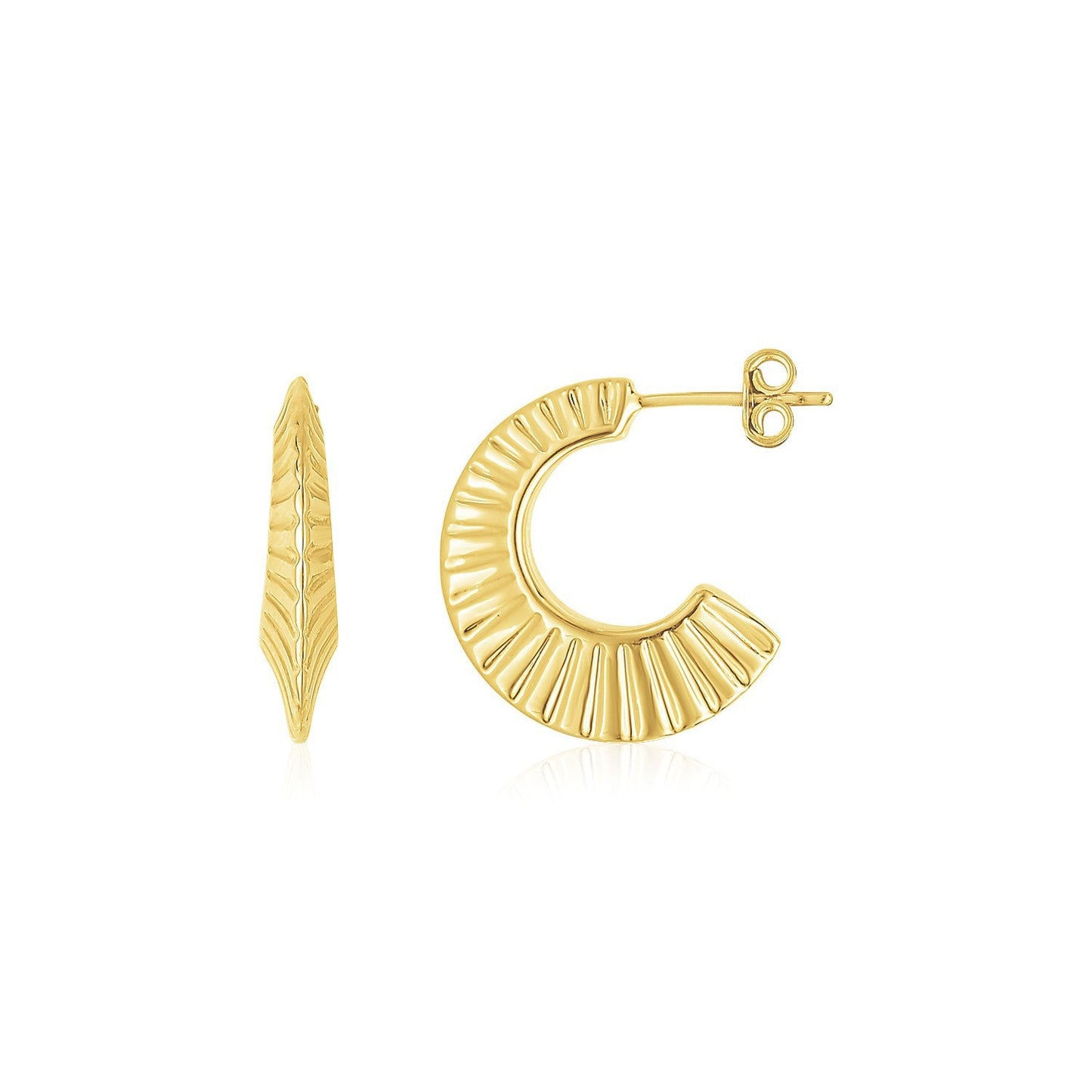 14K Yellow Gold Graduated Scalloped Half Hoop Earrings