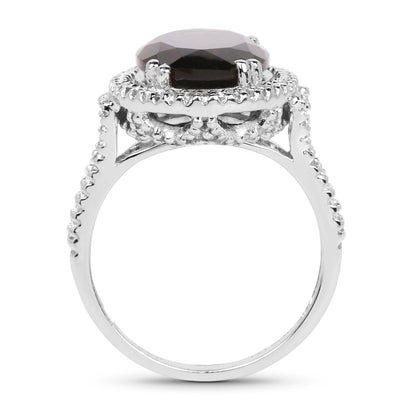 5.80 Carat Smoky Quartz & White Topaz Sterling Silver Ring