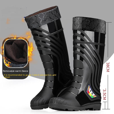 Bottes de pluie en caoutchouc pour hommes, mi-mollet, avec doublure en polaire