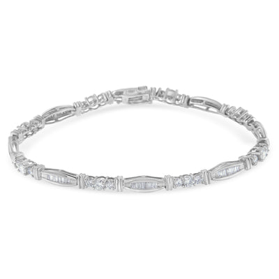 Bracelet de tennis en diamant à motif géométrique en or blanc 10K