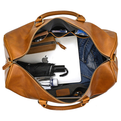 Retro Crazy Horse Leather Travel Bag - Large Capacity