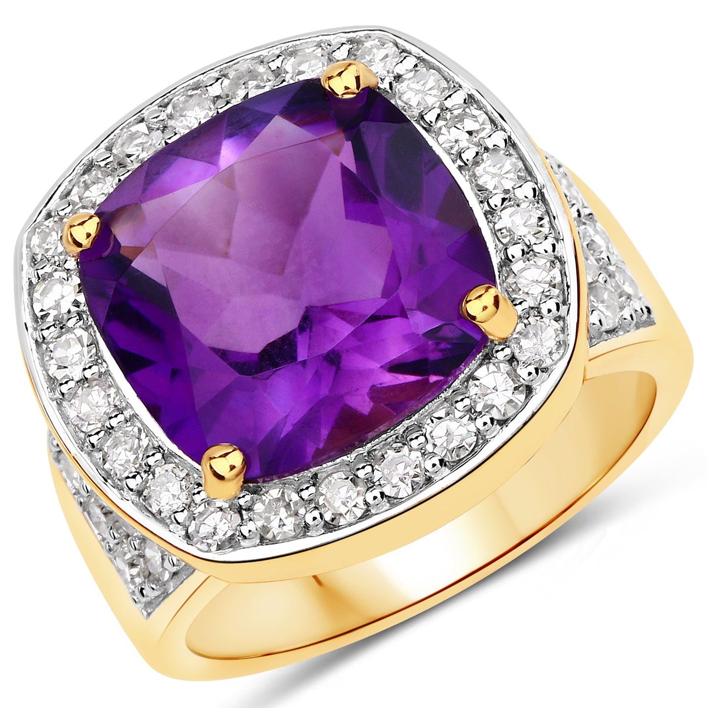 Anillo de Amatista Genuina de 6.80 Quilates y Diamantes Blancos en Plata de Ley