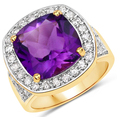 6.80 Carat Genuine Amethyst and White Diamond Ring in Sterling Silver