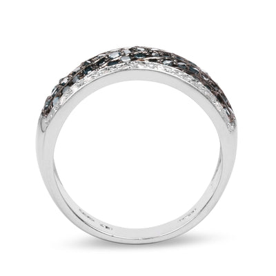 Anillo de Compromiso de Diamante Azul y Blanco de 0.80 Quilates en Plata de Ley