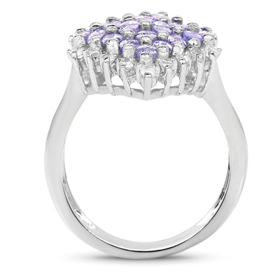 Bague en argent sterling avec tanzanite véritable de 2,40 carats et topaze blanche