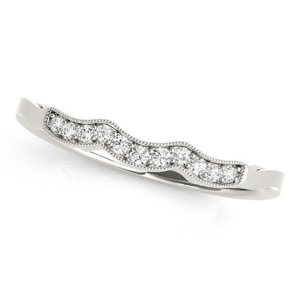 Anillo de boda de diamantes milgrain de oro blanco de 14k estilo ola