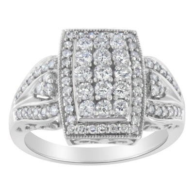 Bague cocktail en diamant halo coussin en or blanc 10K - Taille 7