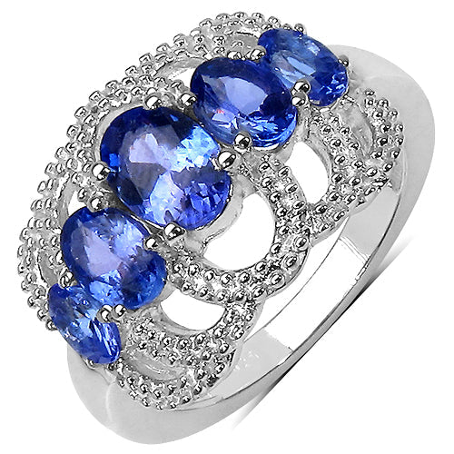 Bague de fiançailles en argent sterling avec tanzanite véritable de 2,13 carats