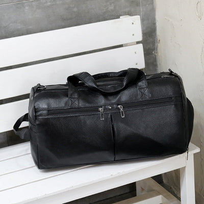 Premium Large Capacity PU Leather Travel Bag for Men - Black