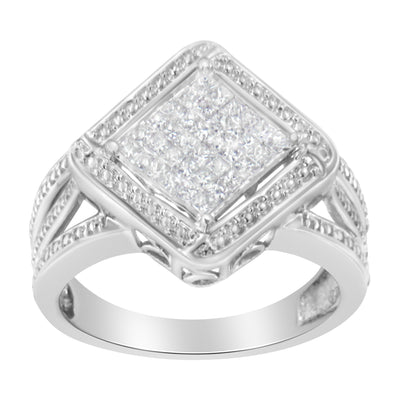 Elegant .925 Sterling Silver Princess Cut Diamond Cocktail Ring - Size 6