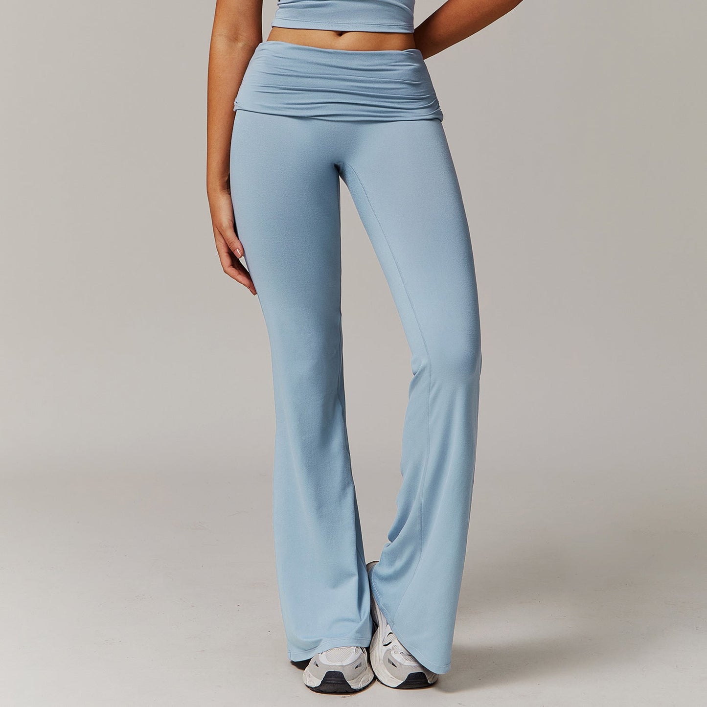 Pantalones de Correr de Lana con Pliegues y Cintura Alta