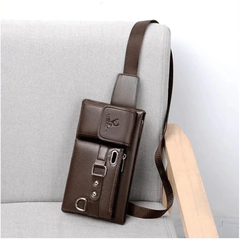 Elegant Black Men's Leather Waist Bag with Adjustable Strap