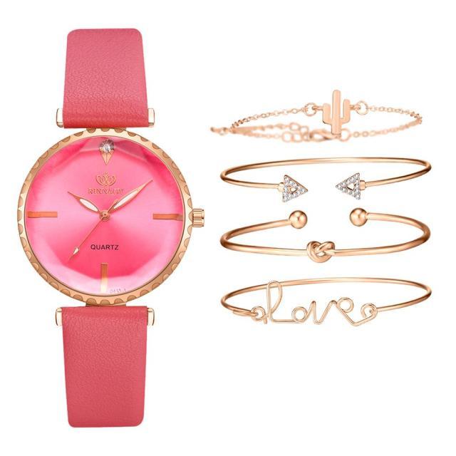 Montre analogique à quartz de luxe pour femmes avec bracelet en cuir élégant