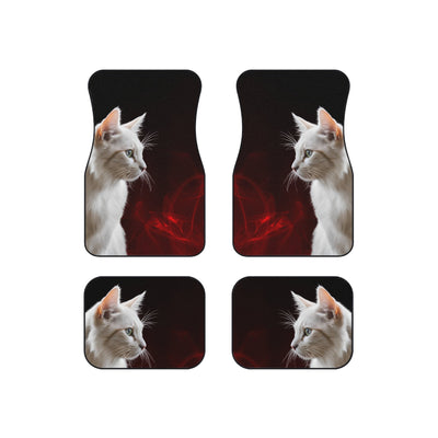 Elegant White Cat Car Mats - Set of 4 for Pet Lovers
