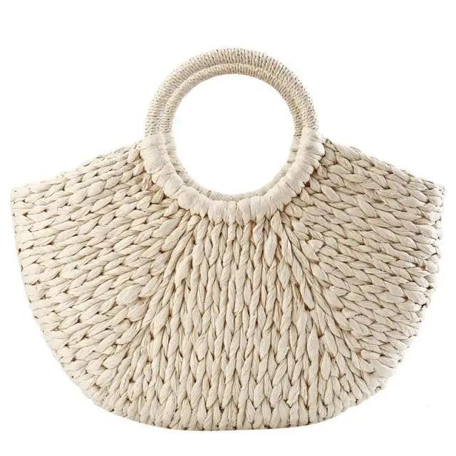 Elehant Women's Woven Wicker Straw Half Round Bag