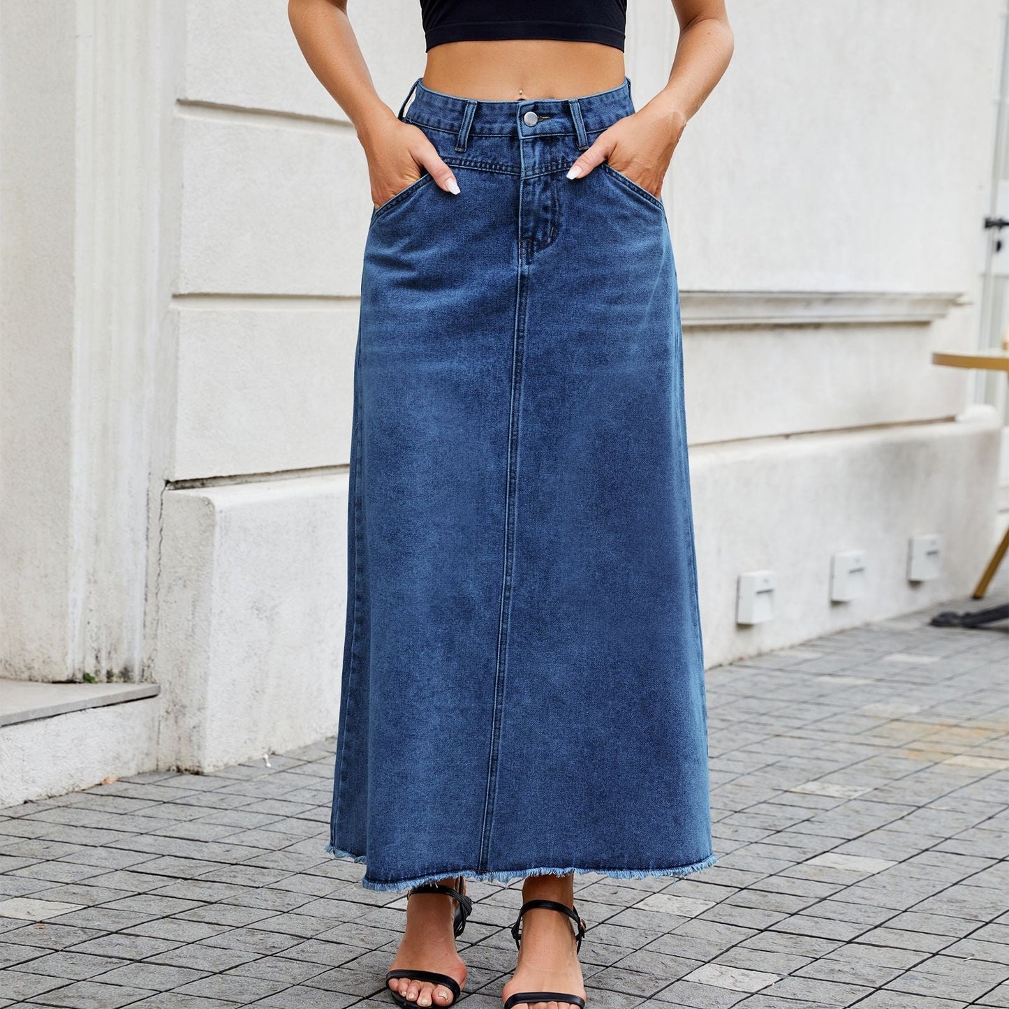 Falda de mezclilla de cintura alta para mujeres - Elegante y versátil