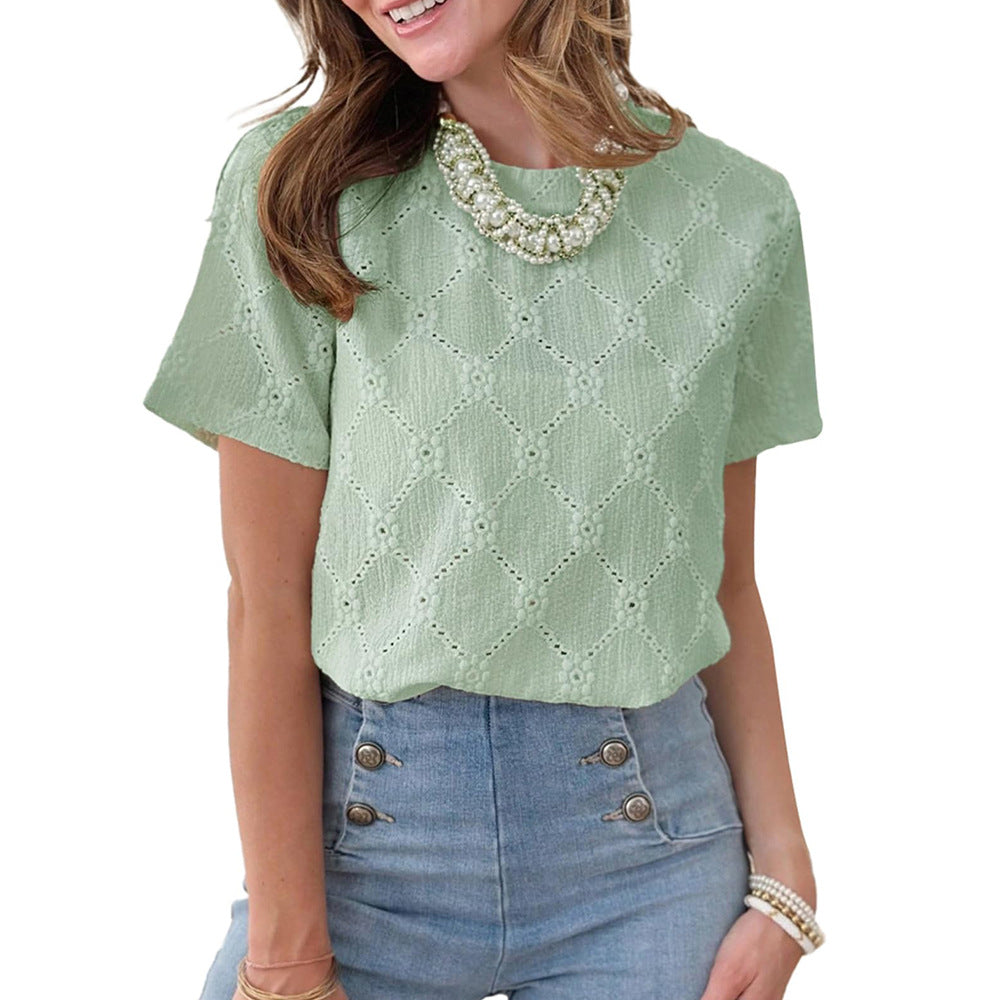 Elegant Short Sleeve Jacquard Top for Women