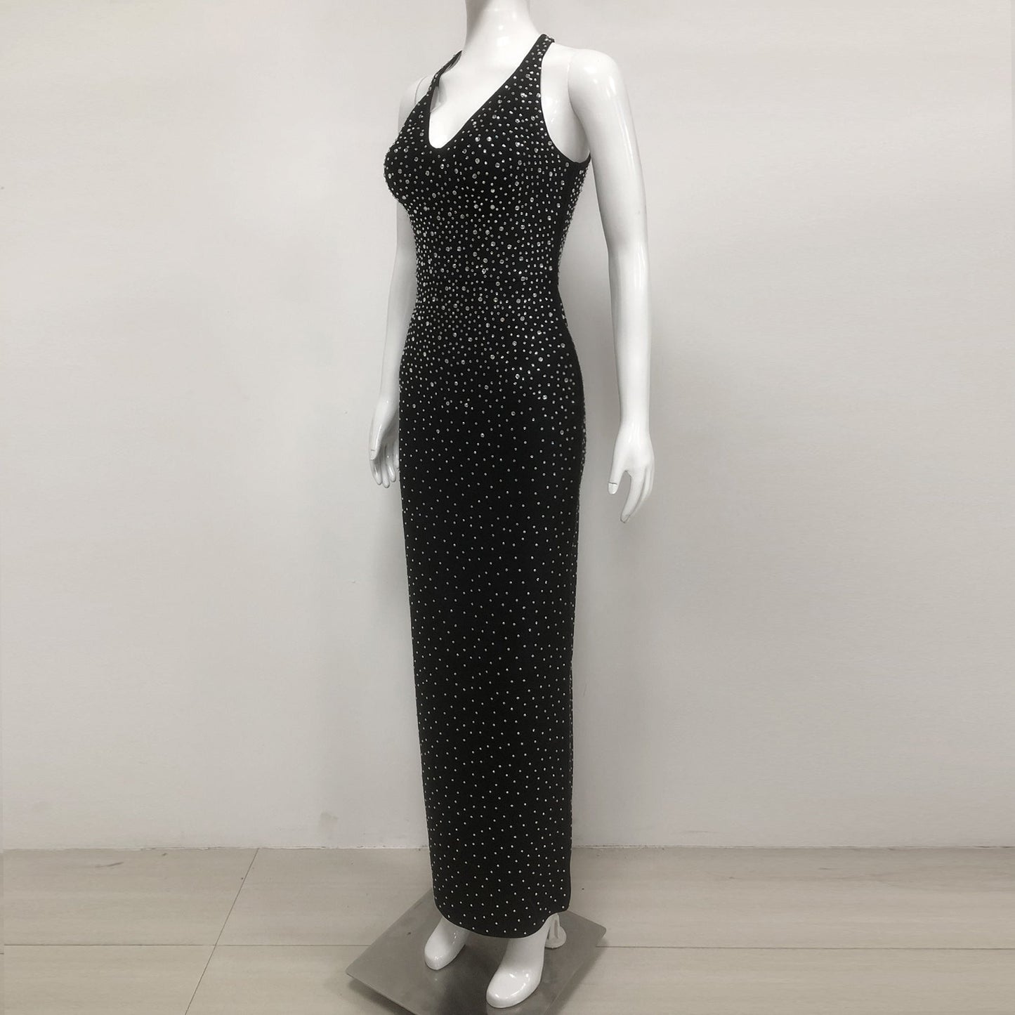 European and American sexy fashion socialite temperament hot diamond suspender backless long dress women's dress - Korvel