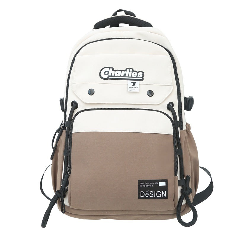 Mochila de Moda Doble de Color Contrastante para Hombre de Gran Capacidad