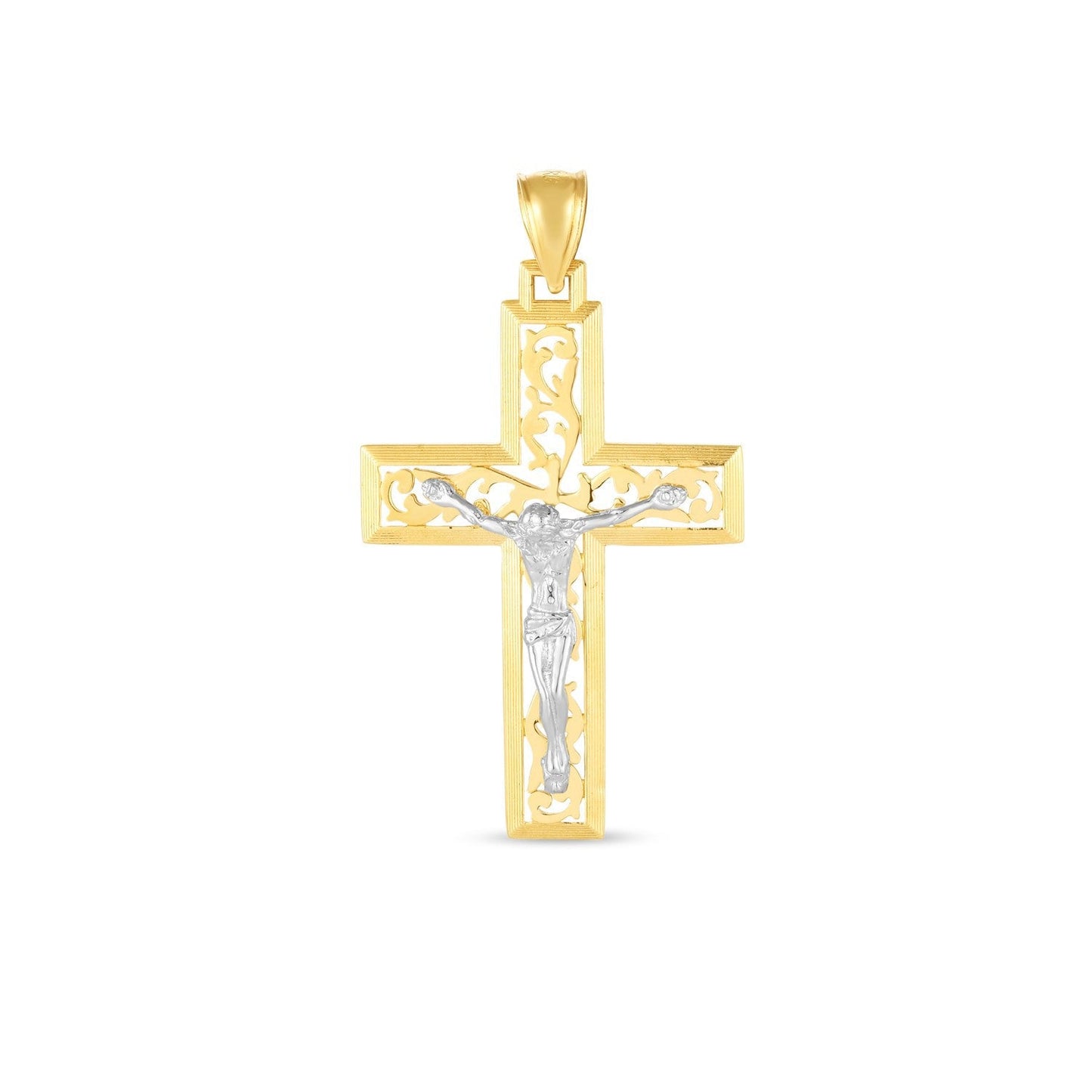 Pendentif croix en or 14k bicolore avec taille diamant