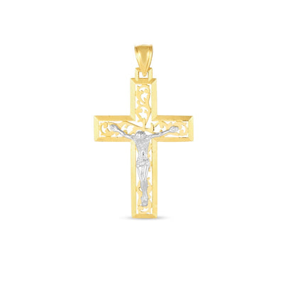 14k Two Tone Gold Diamond Cut Cross Pendant