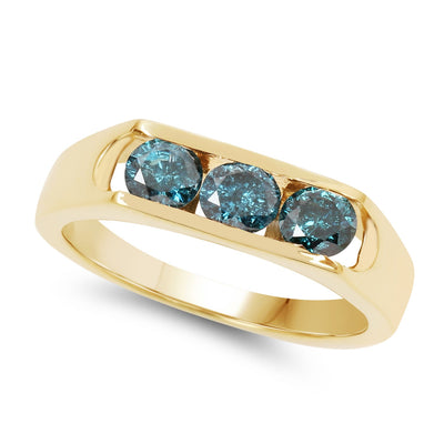 Bague de fiançailles en diamant bleu plaqué or jaune 14K