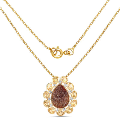 14K Yellow Gold Plated Red Droozi and Citrine Pendant
