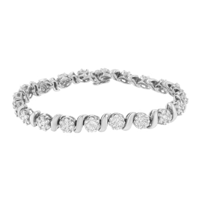 Pulsera de Tenis Floral en Clúster de Diamantes de Oro Blanco de 14K - Tamaño 7"