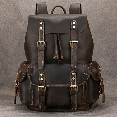 Large Capacity Crazy Horse Leather Backpack for Travel