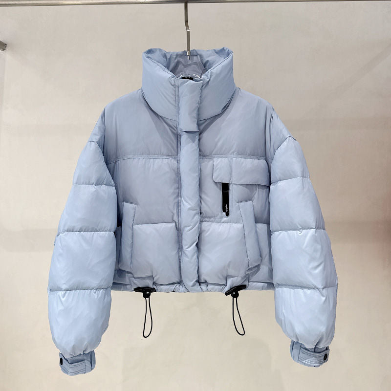 Veste courte matelassée épaulée à col montant de style coréen