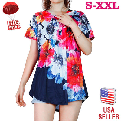 Blouse d'été à manches courtes imprimée florale pour femmes