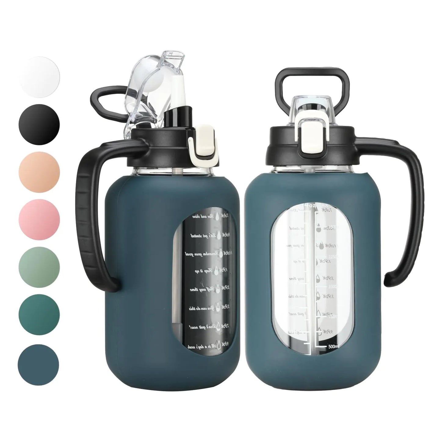Botella de Agua de Vidrio de 64 oz con Tapa y Asa - Transportador de Bebidas Premium